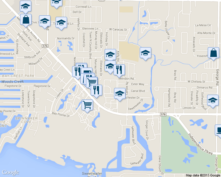 map of restaurants, bars, coffee shops, grocery stores, and more near Castaway Drive in Town 'n' Country