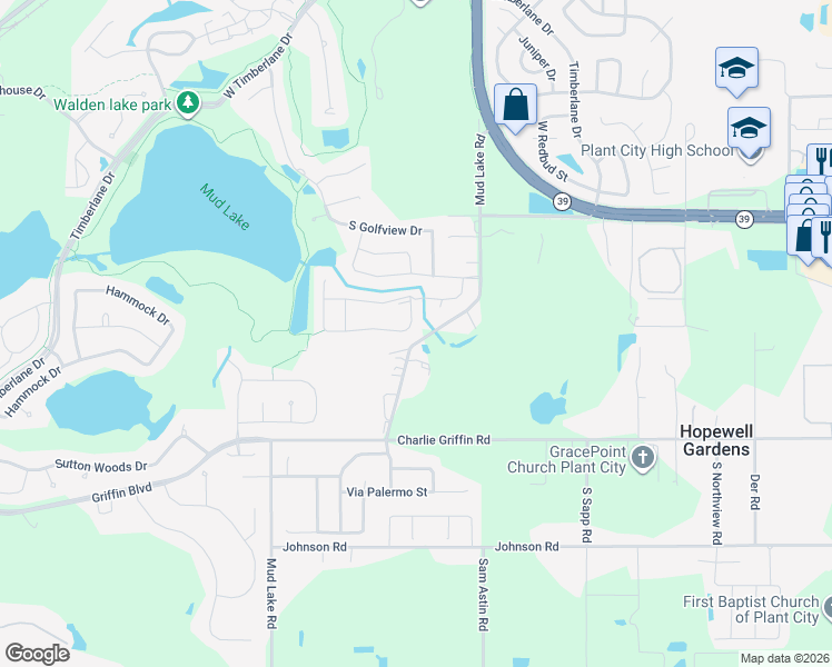 map of restaurants, bars, coffee shops, grocery stores, and more near 1707 Horseshoe Drive in Plant City