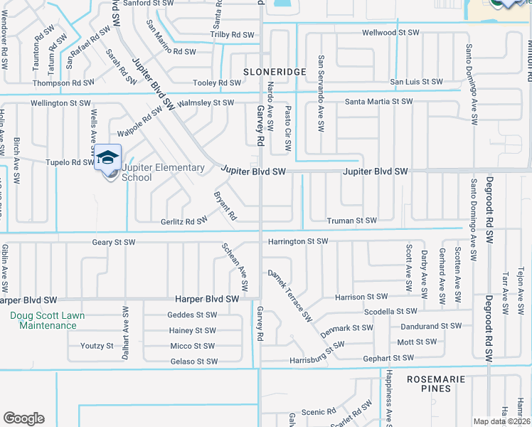 map of restaurants, bars, coffee shops, grocery stores, and more near 613 Garvey Road in Palm Bay