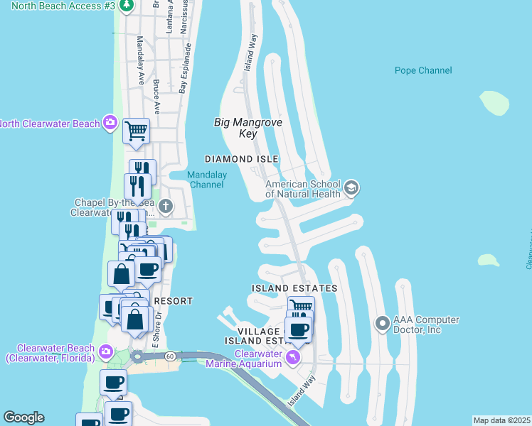map of restaurants, bars, coffee shops, grocery stores, and more near 216 Palm Island Northwest in Clearwater