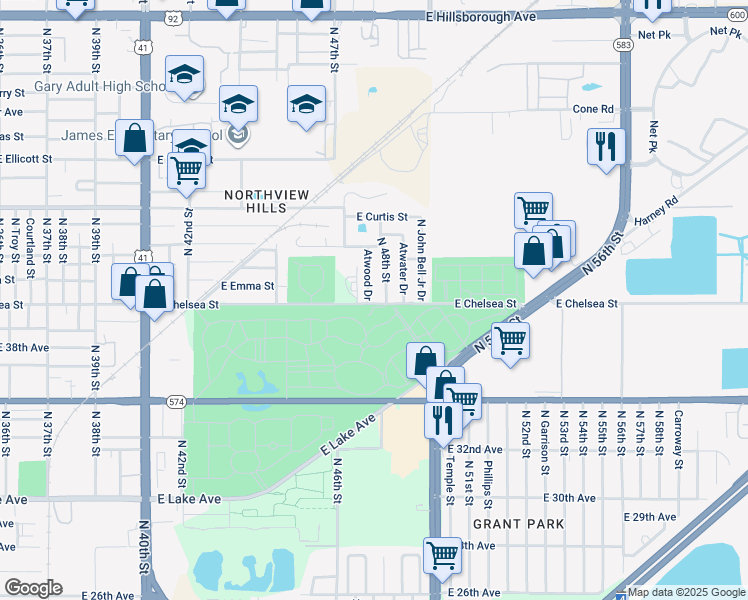 map of restaurants, bars, coffee shops, grocery stores, and more near 4404 North 48th Street in Tampa