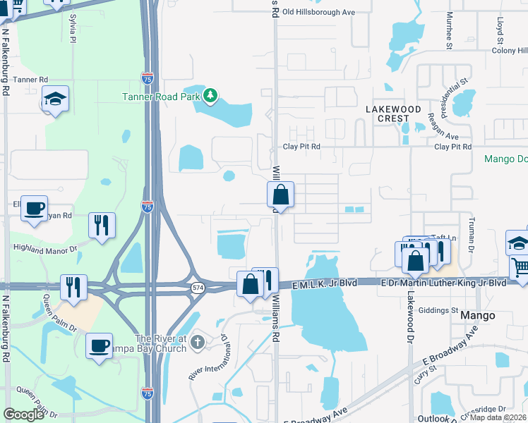 map of restaurants, bars, coffee shops, grocery stores, and more near 4320 Williams Road in Tampa