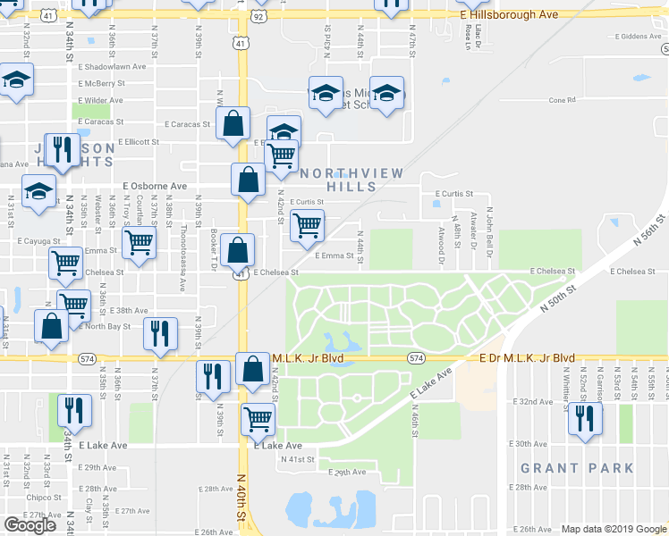 map of restaurants, bars, coffee shops, grocery stores, and more near 4228 East Chelsea Street in Tampa