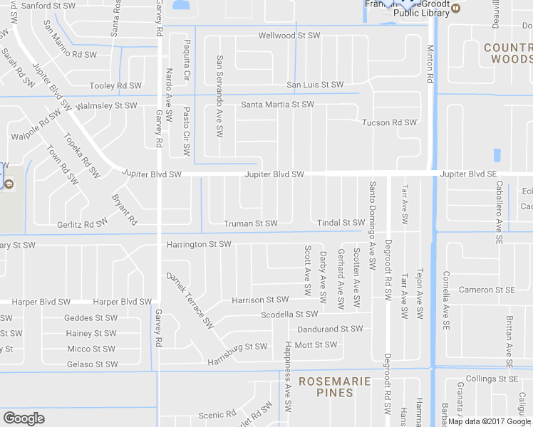 map of restaurants, bars, coffee shops, grocery stores, and more near 587 Whitehall Avenue Southwest in Palm Bay