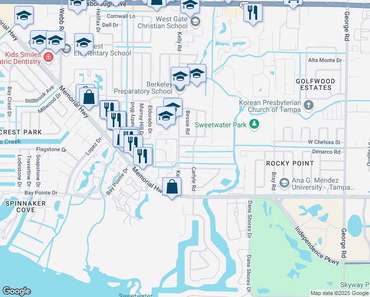 map of restaurants, bars, coffee shops, grocery stores, and more near 7508 Exter Way in Tampa