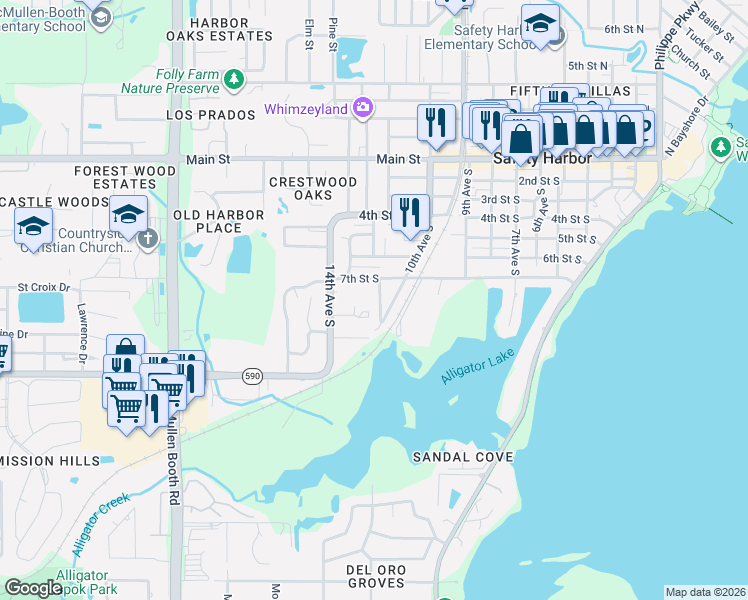 map of restaurants, bars, coffee shops, grocery stores, and more near 1220 7th Street South in Safety Harbor
