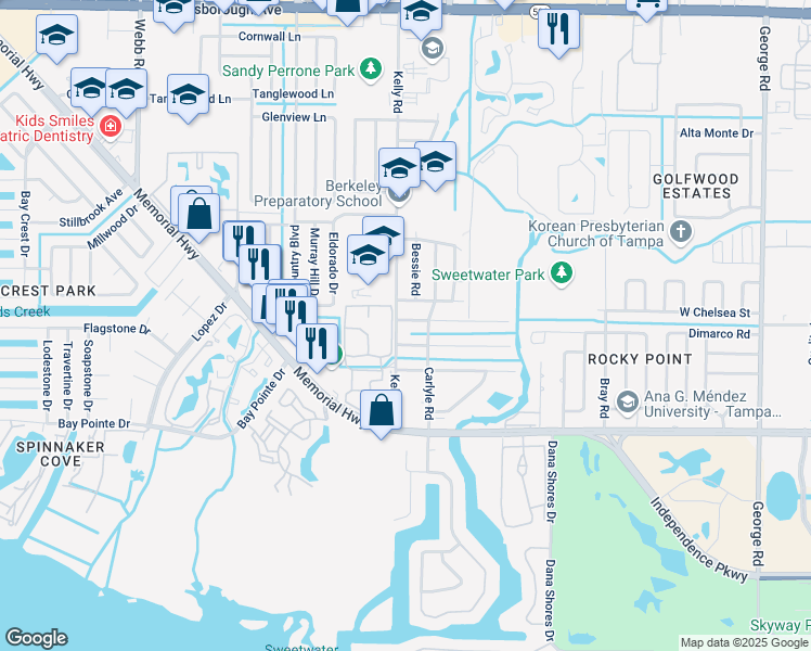 map of restaurants, bars, coffee shops, grocery stores, and more near 7510 Exter Way in Tampa