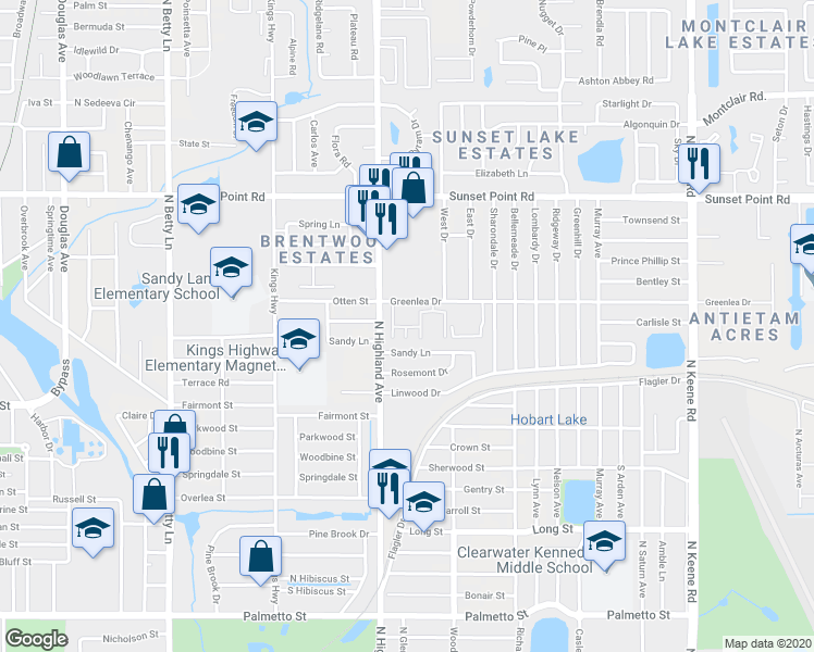 map of restaurants, bars, coffee shops, grocery stores, and more near 1799 North Highland Avenue in Clearwater