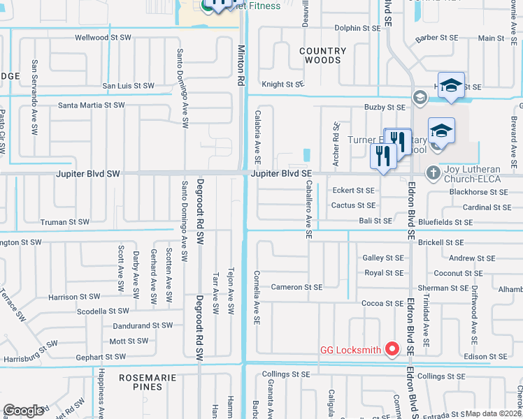 map of restaurants, bars, coffee shops, grocery stores, and more near in Palm Bay