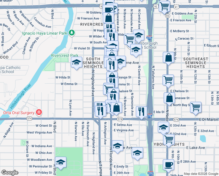 map of restaurants, bars, coffee shops, grocery stores, and more near 4404 North Florida Avenue in Tampa