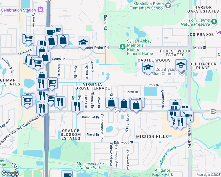 map of restaurants, bars, coffee shops, grocery stores, and more near 776 Saint Croix Drive in Clearwater