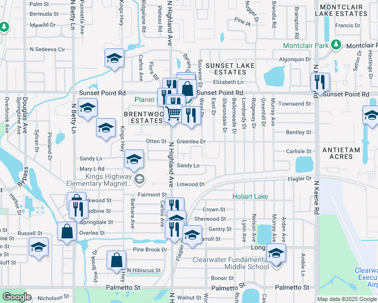 map of restaurants, bars, coffee shops, grocery stores, and more near 1799 North Highland Avenue in Clearwater