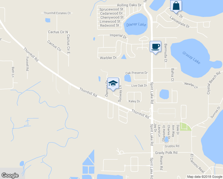 map of restaurants, bars, coffee shops, grocery stores, and more near 833 Sun Ridge Village Drive in Winter Haven