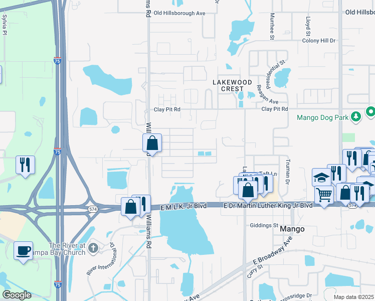map of restaurants, bars, coffee shops, grocery stores, and more near 219 Elm Lane in Tampa