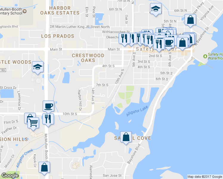 map of restaurants, bars, coffee shops, grocery stores, and more near 735 E Gate Dr in Safety Harbor