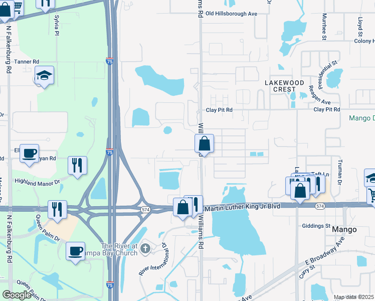 map of restaurants, bars, coffee shops, grocery stores, and more near 4320 Williams Road in Tampa