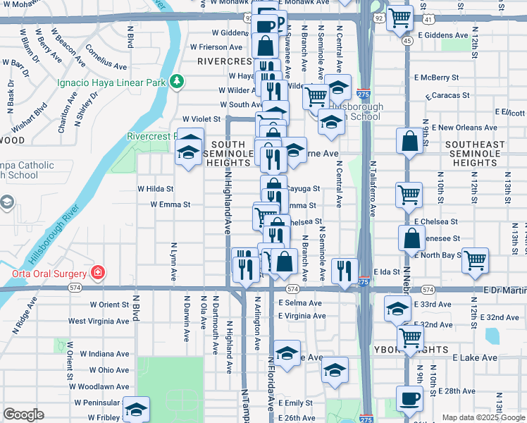 map of restaurants, bars, coffee shops, grocery stores, and more near 4404 North Florida Avenue in Tampa