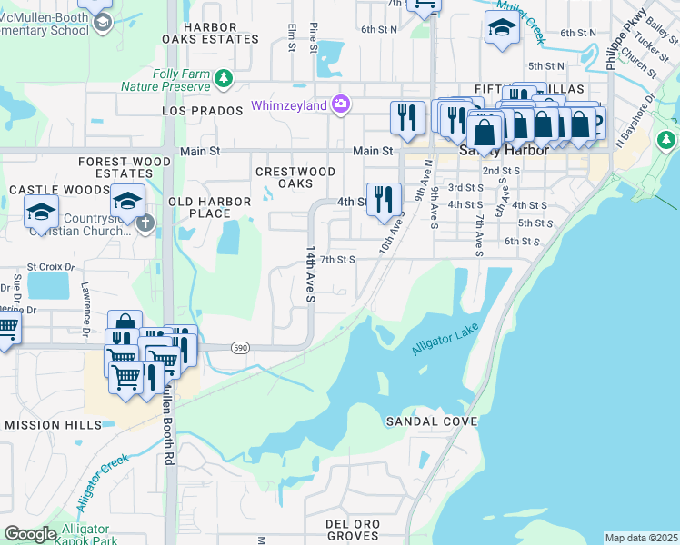 map of restaurants, bars, coffee shops, grocery stores, and more near 1220 7th Street South in Safety Harbor