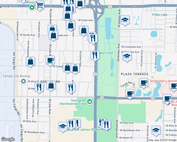 map of restaurants, bars, coffee shops, grocery stores, and more near 4636 North Dale Mabry Highway in Tampa