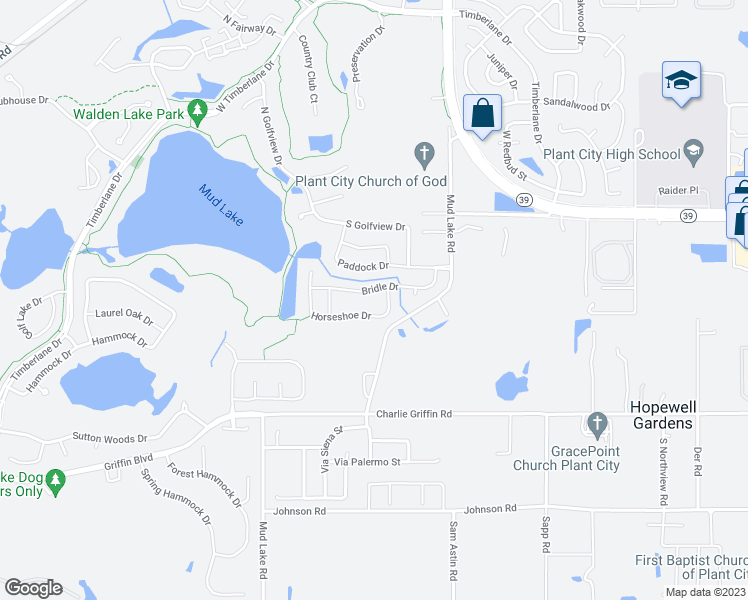 map of restaurants, bars, coffee shops, grocery stores, and more near 2617 Bridle Drive in Plant City