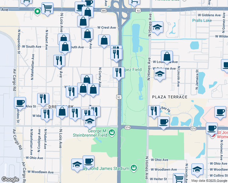 map of restaurants, bars, coffee shops, grocery stores, and more near 4636 North Dale Mabry Highway in Tampa