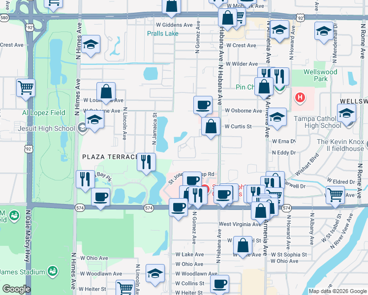 map of restaurants, bars, coffee shops, grocery stores, and more near 4714 North Habana Avenue in Tampa