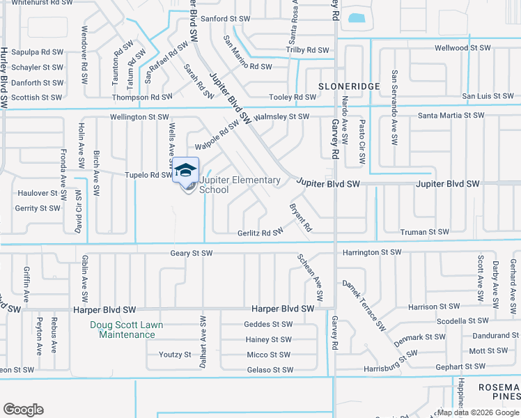 map of restaurants, bars, coffee shops, grocery stores, and more near 574 Town Road Southwest in Palm Bay