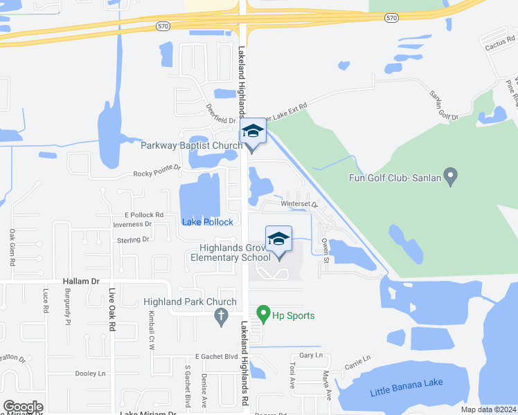 map of restaurants, bars, coffee shops, grocery stores, and more near 2006 Winterset Drive in Lakeland