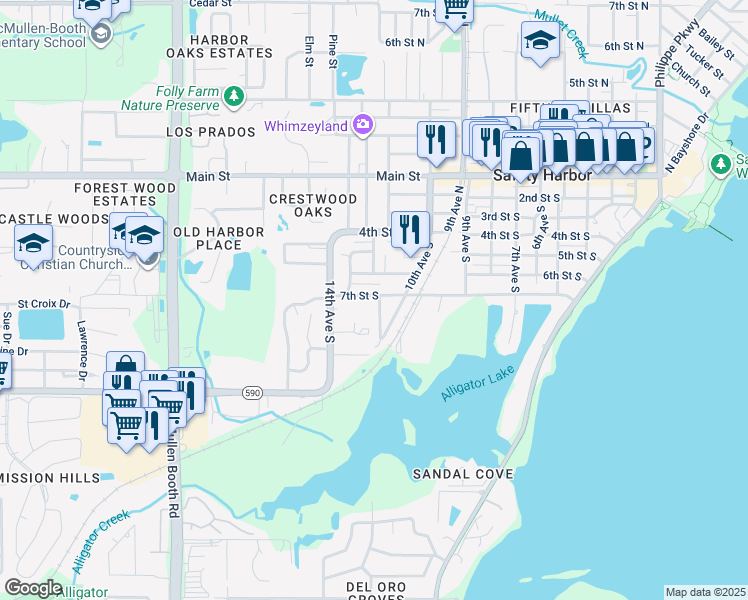 map of restaurants, bars, coffee shops, grocery stores, and more near 1220 7th Street South in Safety Harbor