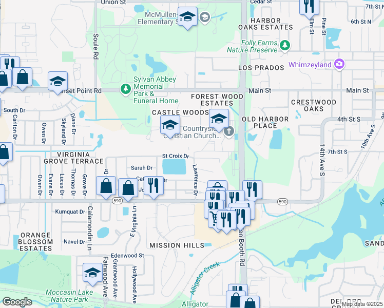 map of restaurants, bars, coffee shops, grocery stores, and more near 3001 Saint Croix Drive in Clearwater