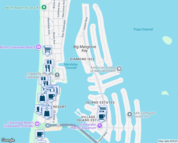 map of restaurants, bars, coffee shops, grocery stores, and more near 216 Palm Island Northwest in Clearwater