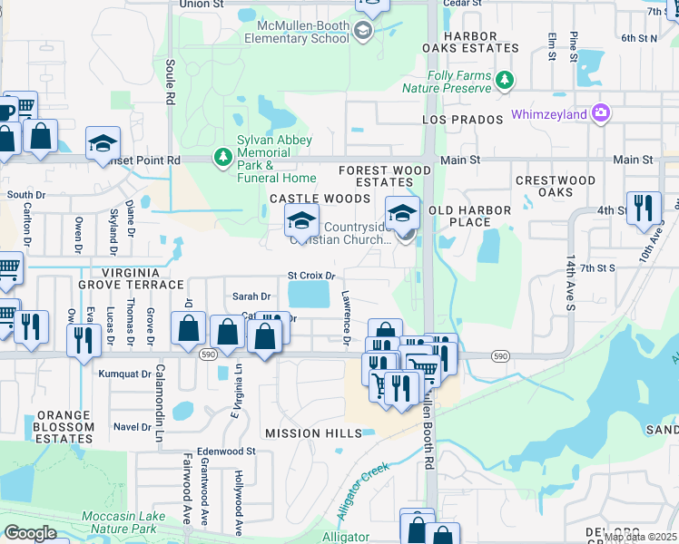 map of restaurants, bars, coffee shops, grocery stores, and more near 3001 Saint Croix Drive in Clearwater