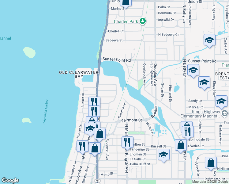 map of restaurants, bars, coffee shops, grocery stores, and more near 1061 Nokomis Street in Clearwater