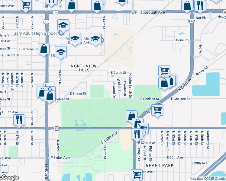 map of restaurants, bars, coffee shops, grocery stores, and more near 4412 Atwood Drive in Tampa