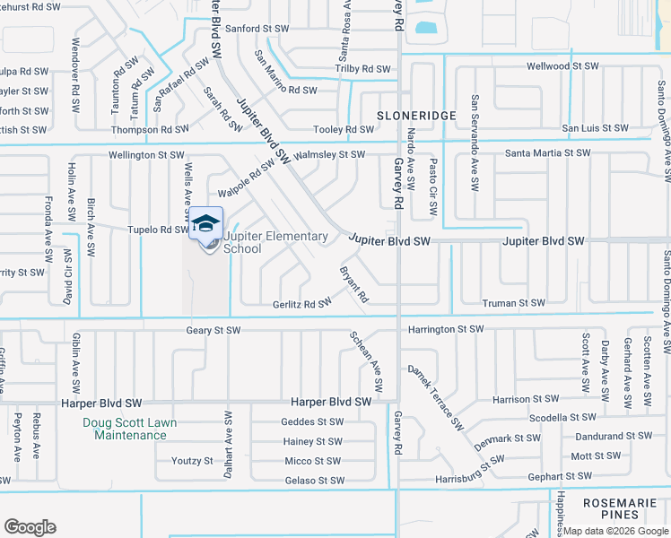 map of restaurants, bars, coffee shops, grocery stores, and more near 770 Bryant Road in Palm Bay
