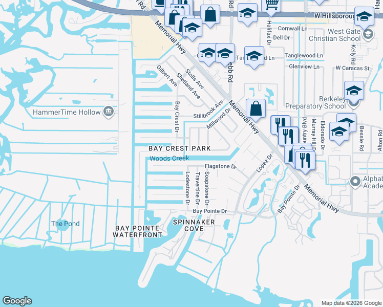 map of restaurants, bars, coffee shops, grocery stores, and more near 4804 Arrowwood Drive in Tampa