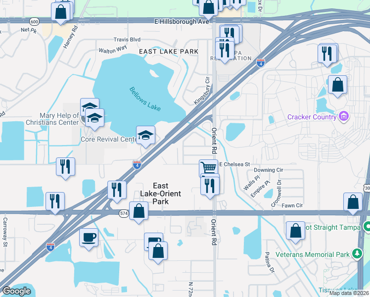 map of restaurants, bars, coffee shops, grocery stores, and more near 7205 Palifox Circle in Tampa