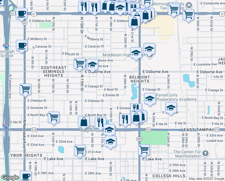 map of restaurants, bars, coffee shops, grocery stores, and more near 4509 North 19th Street in Tampa