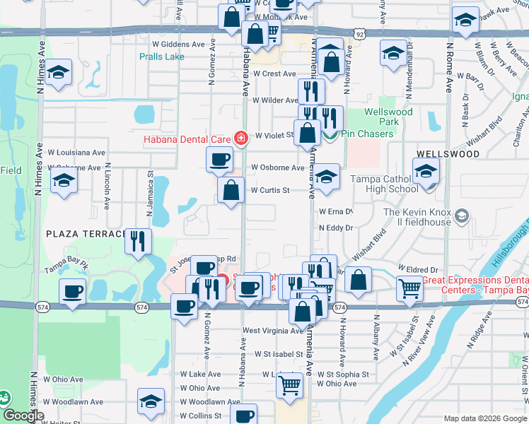 map of restaurants, bars, coffee shops, grocery stores, and more near 4719 North Habana Avenue in Tampa
