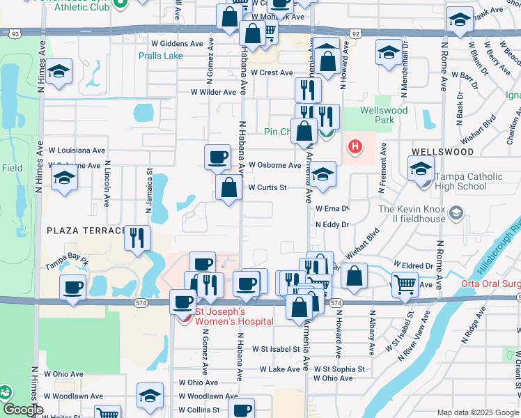 map of restaurants, bars, coffee shops, grocery stores, and more near 4719 North Habana Avenue in Tampa