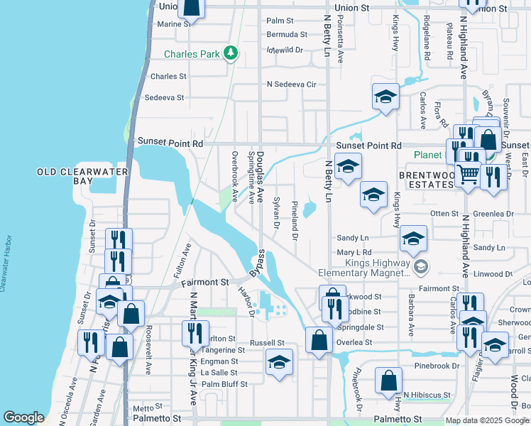 map of restaurants, bars, coffee shops, grocery stores, and more near 1817 Springtime Avenue in Clearwater