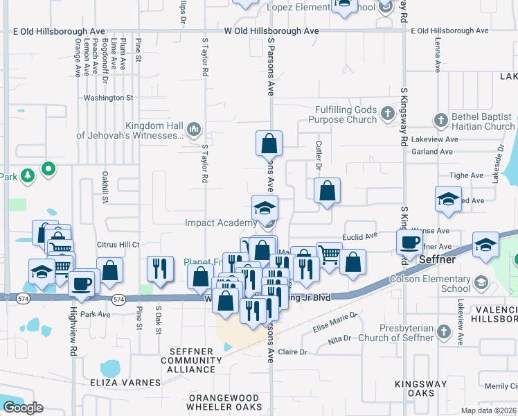 map of restaurants, bars, coffee shops, grocery stores, and more near 700 North Grove Lane in Seffner