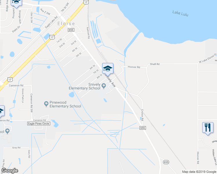 map of restaurants, bars, coffee shops, grocery stores, and more near 848 Snively Avenue in Winter Haven
