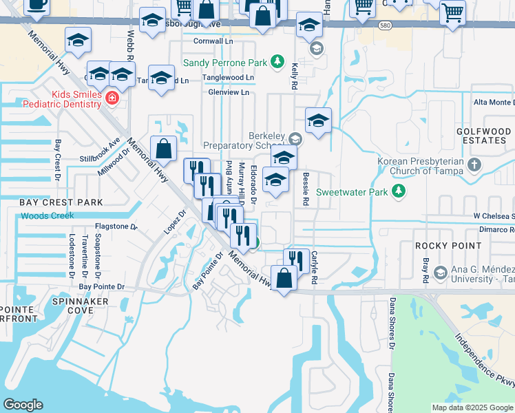 map of restaurants, bars, coffee shops, grocery stores, and more near 4710 Eldorado Drive in Town 'n' Country