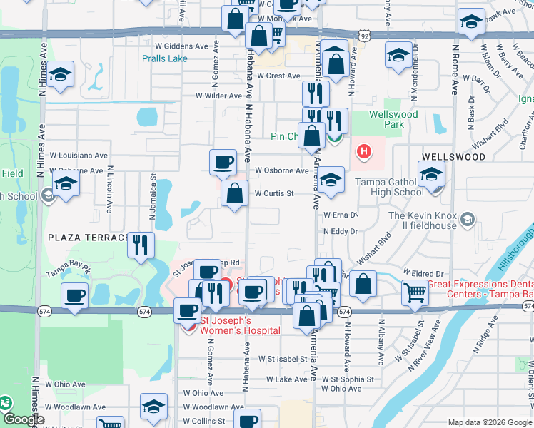 map of restaurants, bars, coffee shops, grocery stores, and more near 4719 North Habana Avenue in Tampa