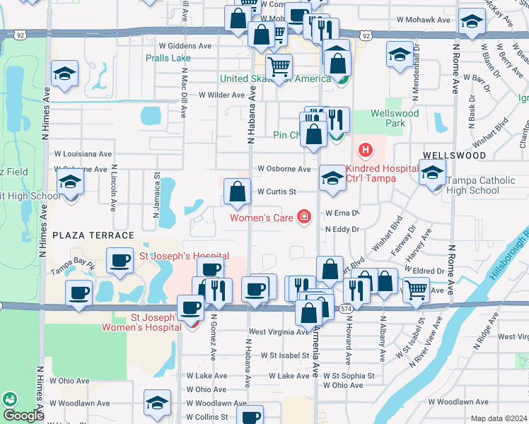 map of restaurants, bars, coffee shops, grocery stores, and more near 4719 North Habana Avenue in Tampa