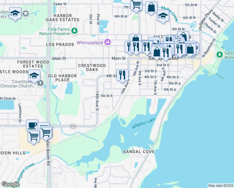map of restaurants, bars, coffee shops, grocery stores, and more near 1006 Sumner Boulevard in Safety Harbor
