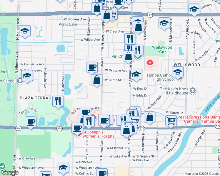 map of restaurants, bars, coffee shops, grocery stores, and more near 4719 North Habana Avenue in Tampa