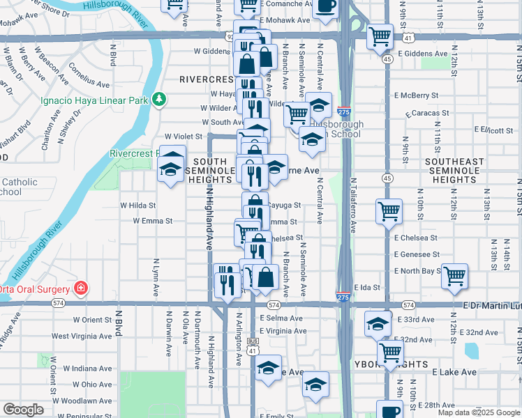 map of restaurants, bars, coffee shops, grocery stores, and more near 4612 Florida 685 in Tampa