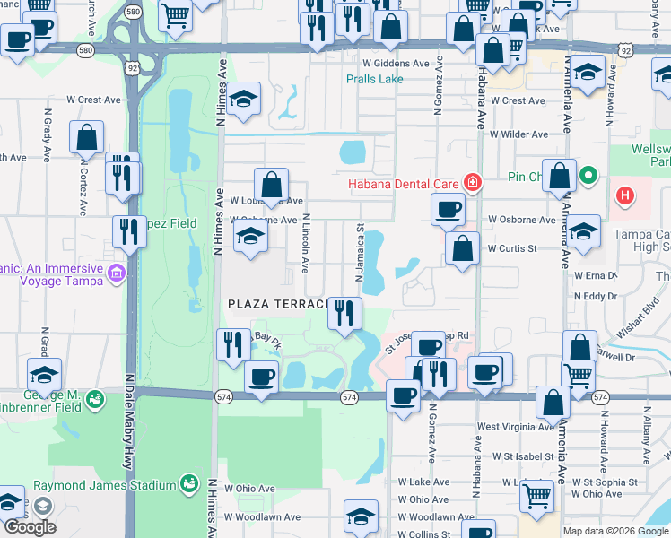 map of restaurants, bars, coffee shops, grocery stores, and more near 4602 North Matanzas Avenue in Tampa